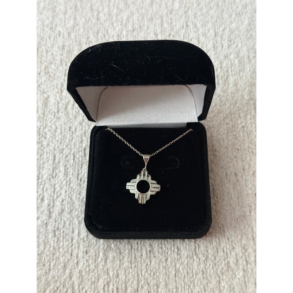 New Sterling Silver Opal Zia Pendant Necklace New Mexico Native American Sun - Picture 6 of 12